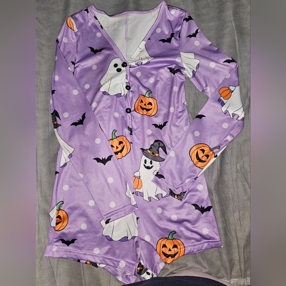 Purple Halloween Ghost and Pumpkin Pajama Set